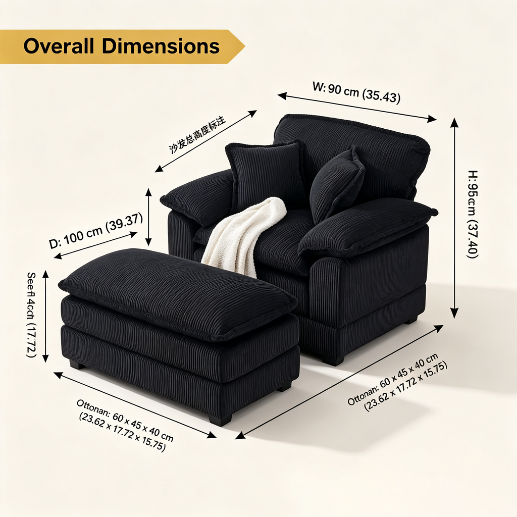 Fauteuil surdimensionné 56,9 W avec repose-pieds, fauteuil de lecture pour chambre à coucher, canapé-lit paresseux, canapé inclinable simple et moderne surdimensionné