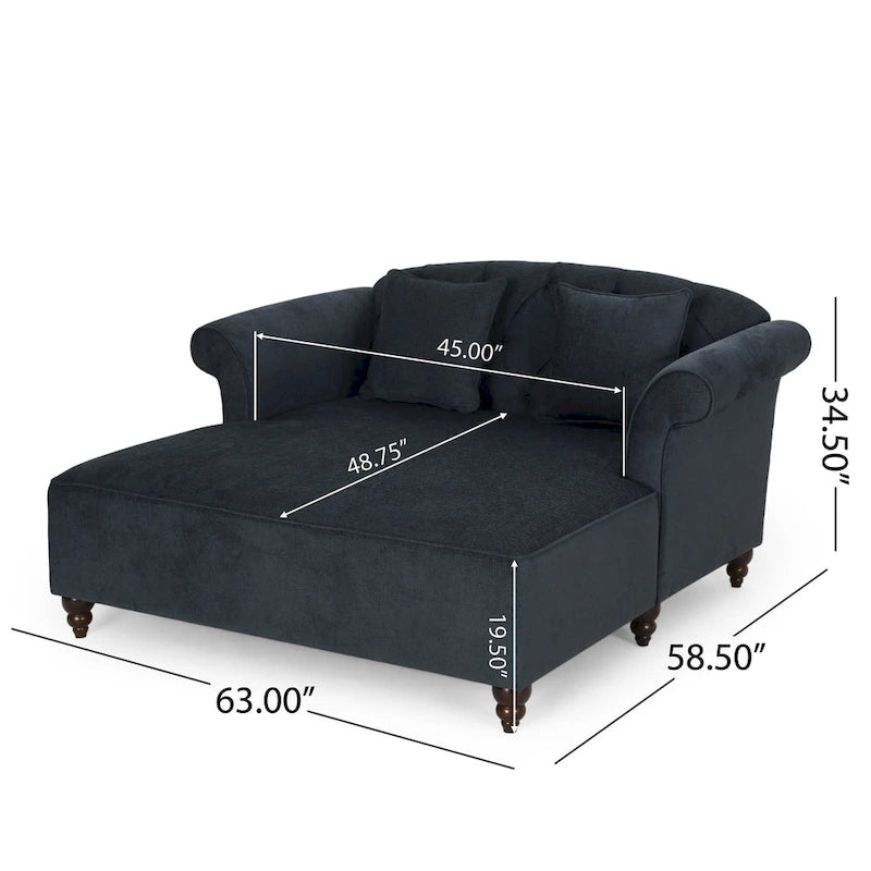 Chaise longue double rembourrée de 66 pouces avec pieds en bouleau
