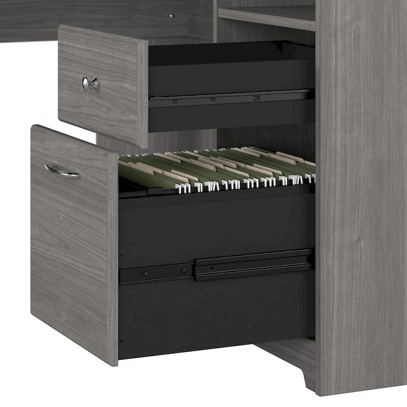Bureau en L 60 W avec huche et bibliothèque 5 étagères