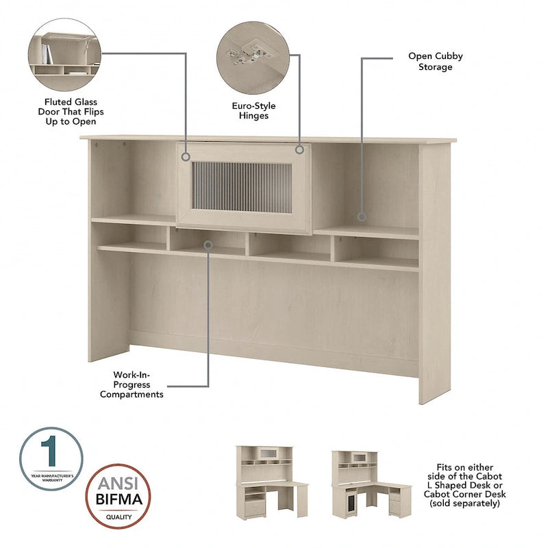 Bureau en L 60 W avec huche et bibliothèque 5 étagères