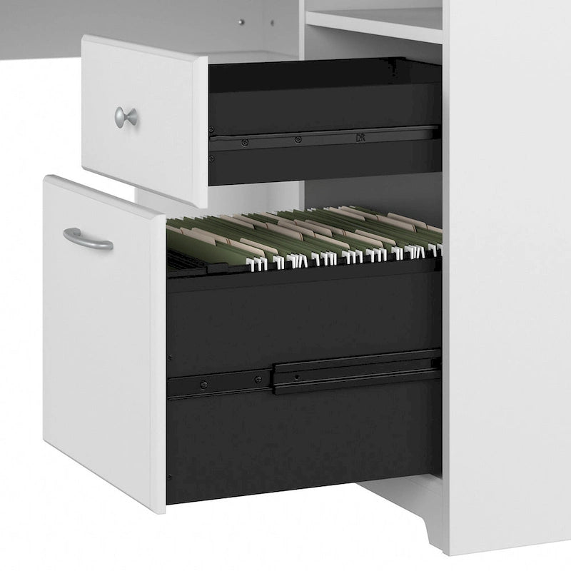Bureau en L 60 W avec huche et bibliothèque 5 étagères
