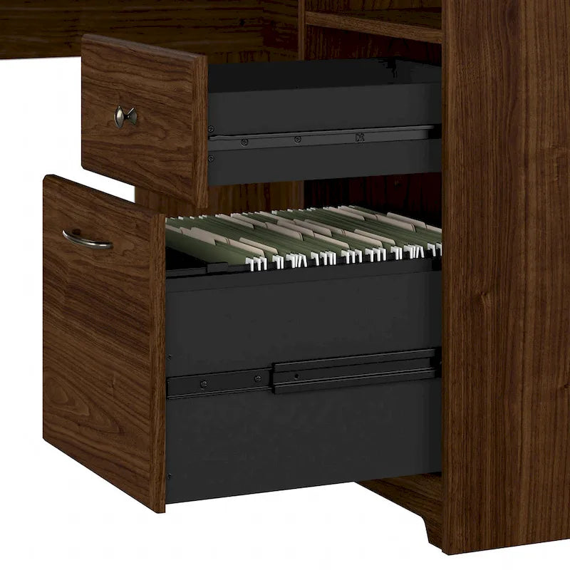 Bureau en L 60 W avec huche et bibliothèque 5 étagères