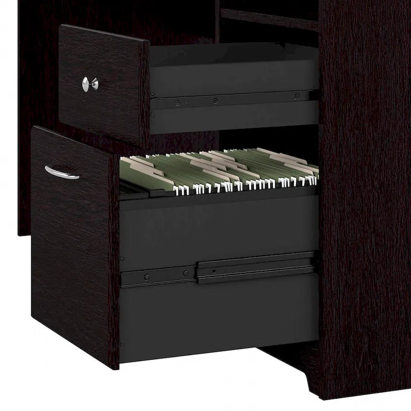 Bureau en L 60 W avec huche et bibliothèque 5 étagères