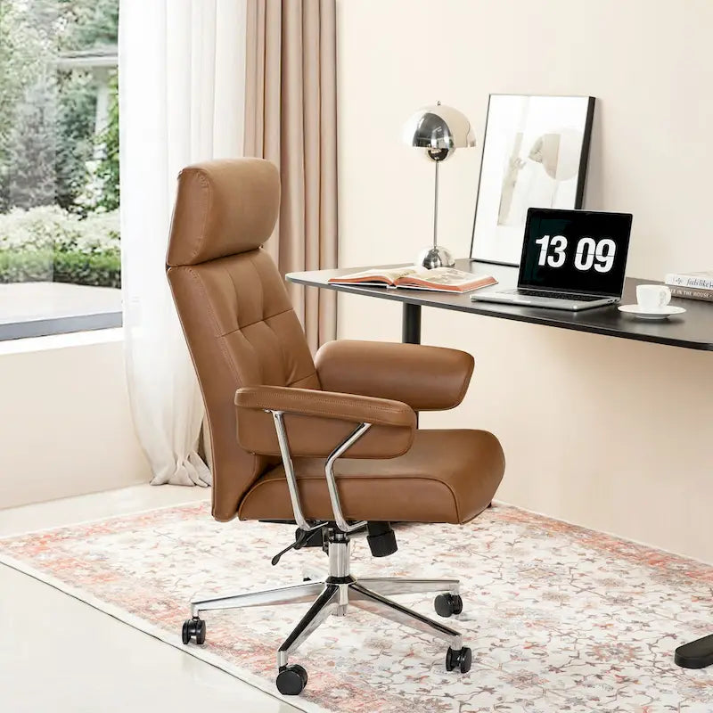 Chaise de bureau ergonomique en similicuir PU, dossier haut pivotant, réglable en hauteur