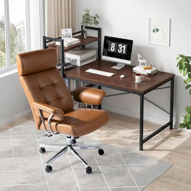 Chaise de bureau ergonomique en similicuir PU, dossier haut pivotant, réglable en hauteur