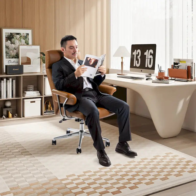 Chaise de bureau ergonomique en similicuir PU, dossier haut pivotant, réglable en hauteur
