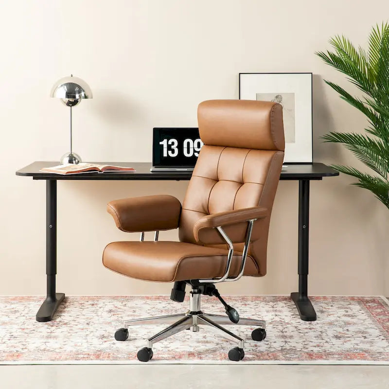 Chaise de bureau ergonomique en similicuir PU, dossier haut pivotant, réglable en hauteur
