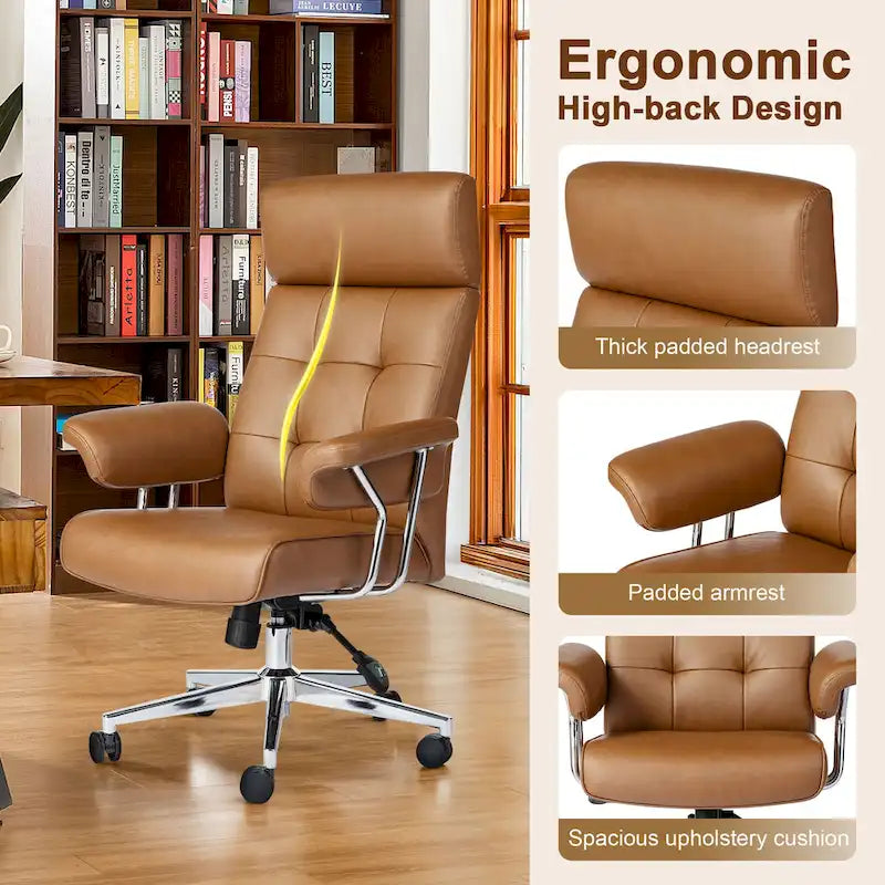 Chaise de bureau ergonomique en similicuir PU, dossier haut pivotant, réglable en hauteur