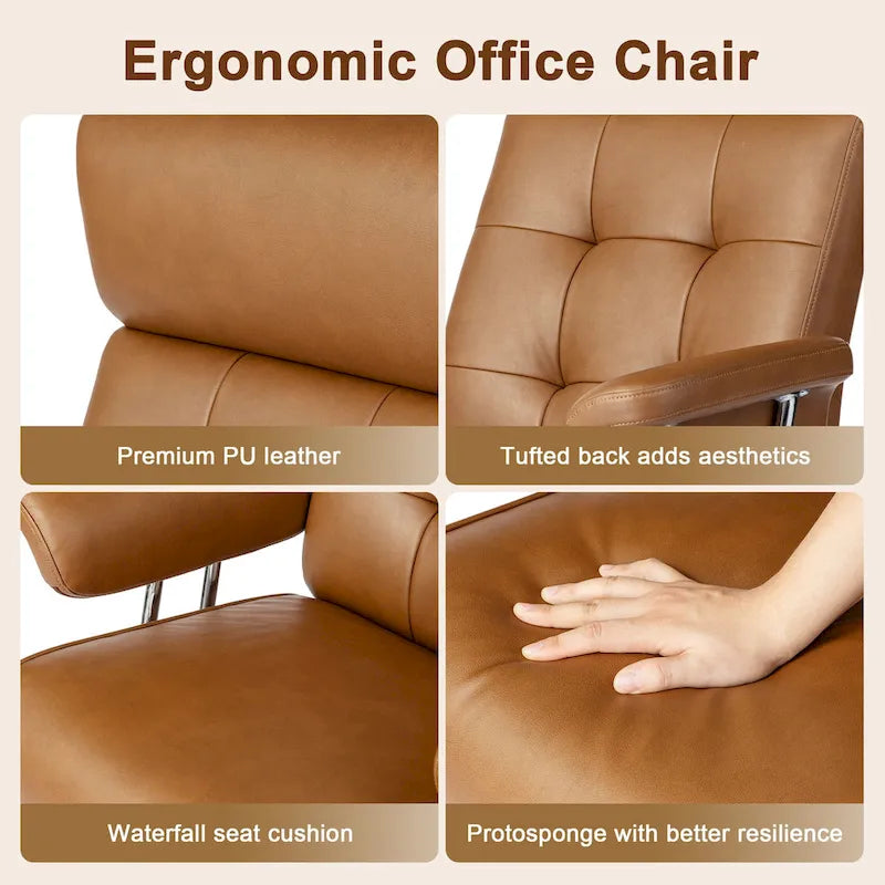 Chaise de bureau ergonomique en similicuir PU, dossier haut pivotant, réglable en hauteur