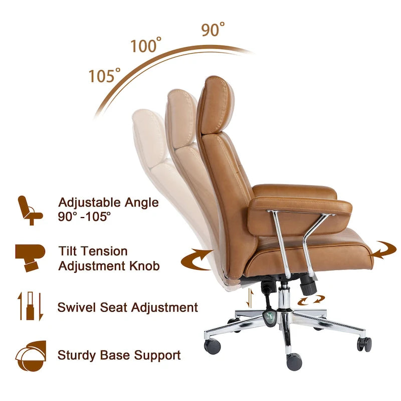 Chaise de bureau ergonomique en similicuir PU, dossier haut pivotant, réglable en hauteur