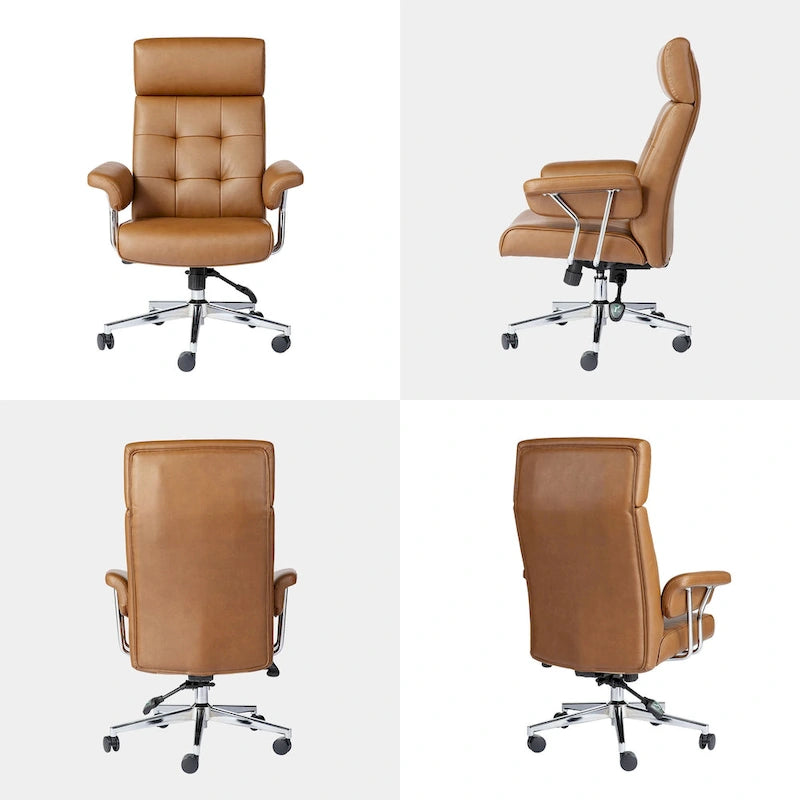 Chaise de bureau ergonomique en similicuir PU, dossier haut pivotant, réglable en hauteur