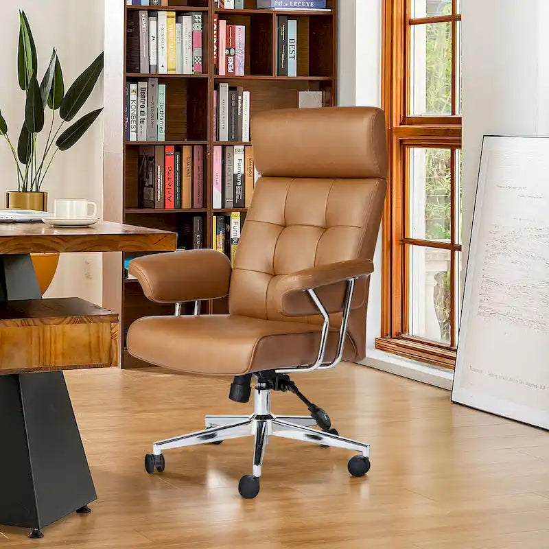 Chaise de bureau ergonomique en similicuir PU, dossier haut pivotant, réglable en hauteur