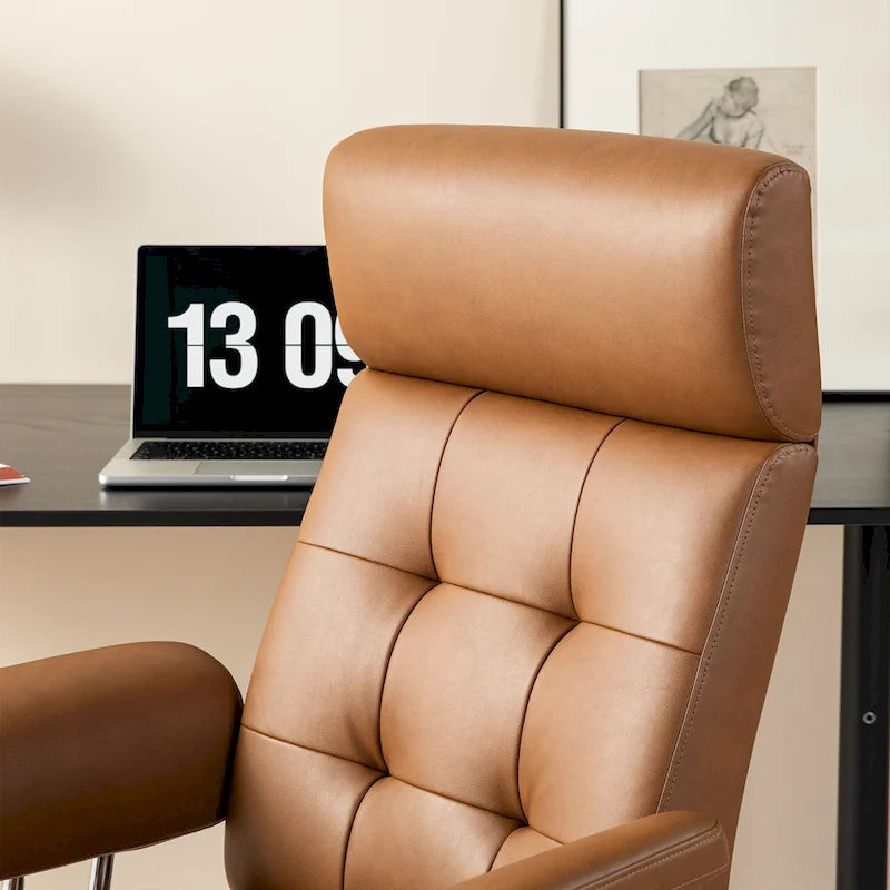Chaise de bureau ergonomique en similicuir PU, dossier haut pivotant, réglable en hauteur