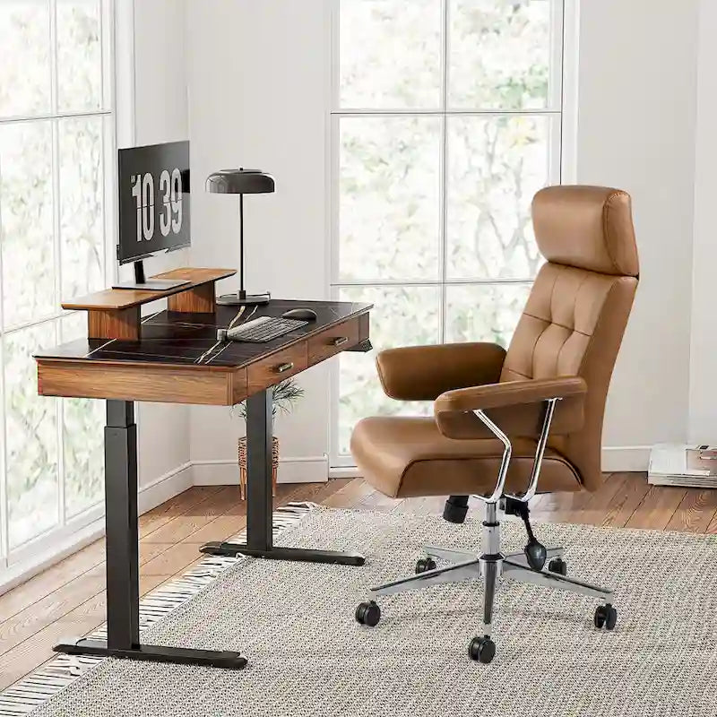 Chaise de bureau ergonomique en similicuir PU, dossier haut pivotant, réglable en hauteur