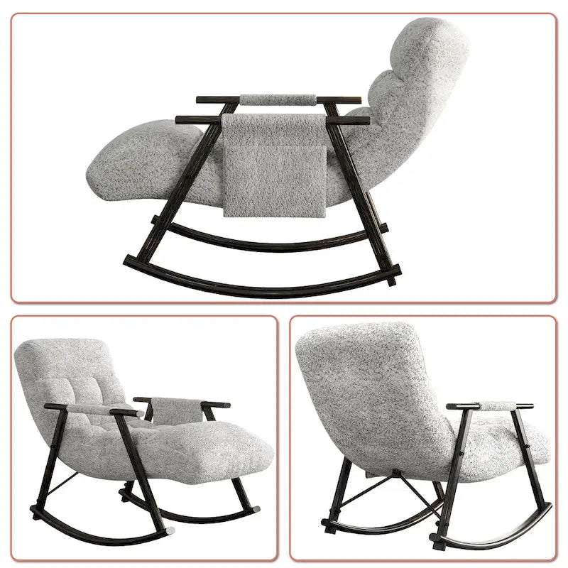 Fauteuil à bascule moderne classique en tissu rembourré avec poche de rangement