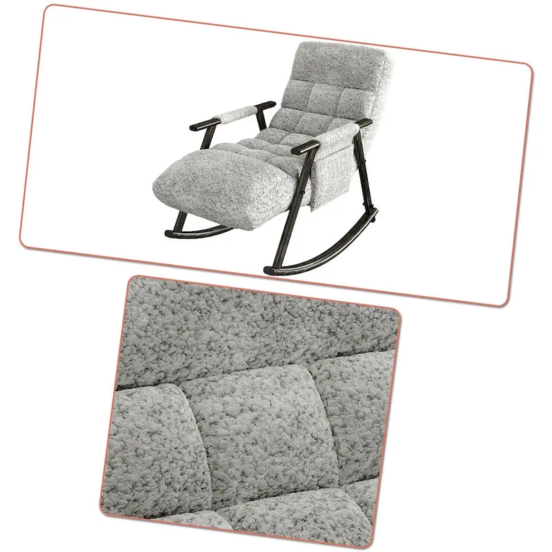 Fauteuil à bascule moderne classique en tissu rembourré avec poche de rangement