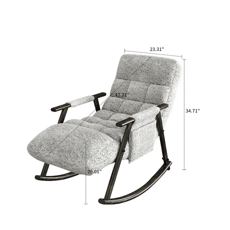 Fauteuil à bascule moderne classique en tissu rembourré avec poche de rangement