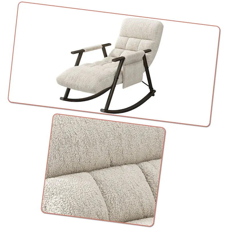 Fauteuil à bascule moderne classique en tissu rembourré avec poche de rangement