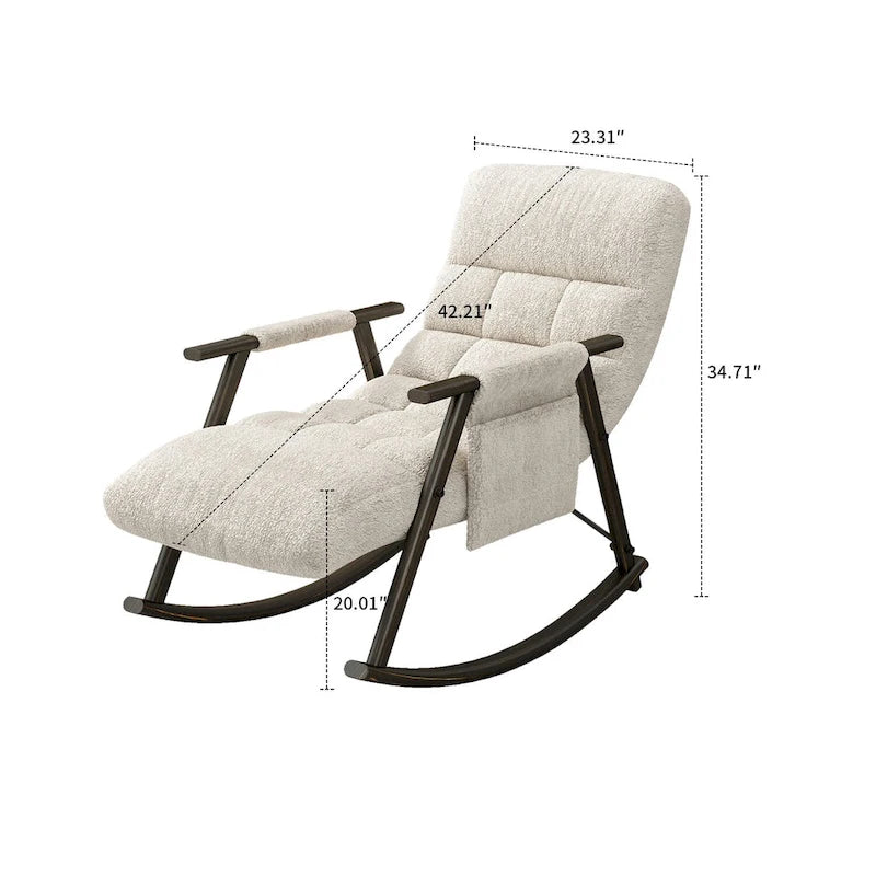 Fauteuil à bascule moderne classique en tissu rembourré avec poche de rangement