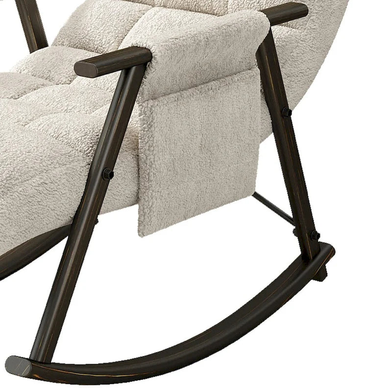 Fauteuil à bascule moderne classique en tissu rembourré avec poche de rangement