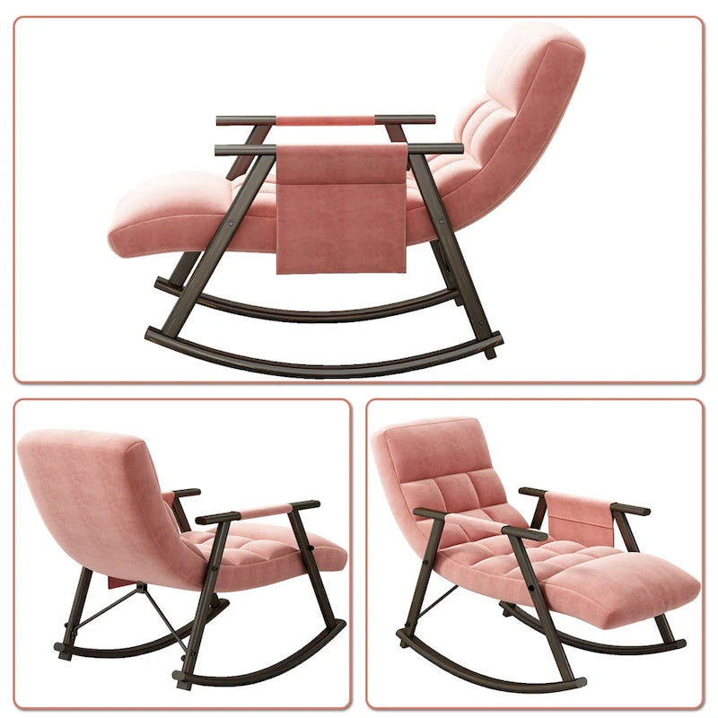 Fauteuil à bascule moderne classique en tissu rembourré avec poche de rangement