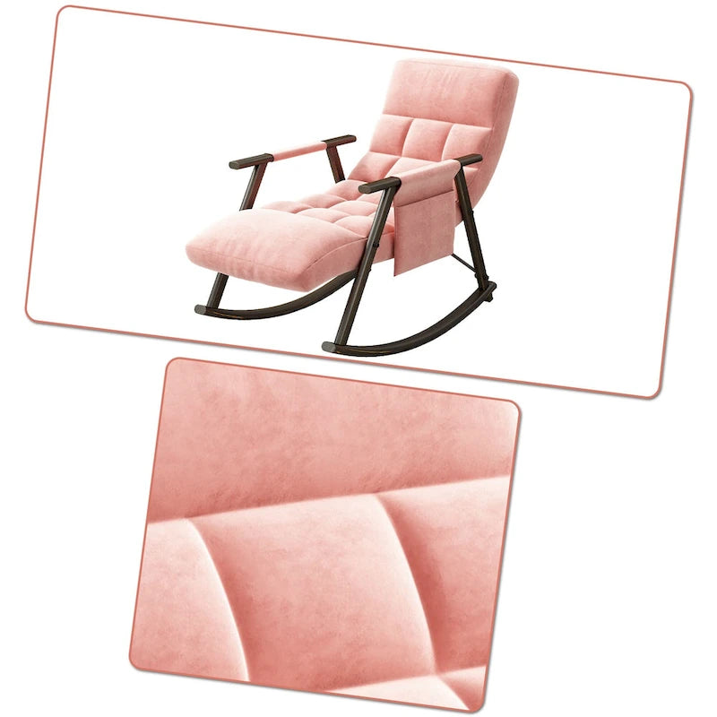 Fauteuil à bascule moderne classique en tissu rembourré avec poche de rangement