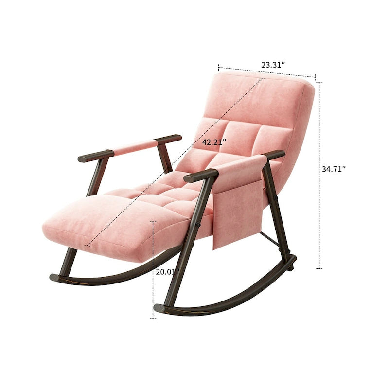 Fauteuil à bascule moderne classique en tissu rembourré avec poche de rangement