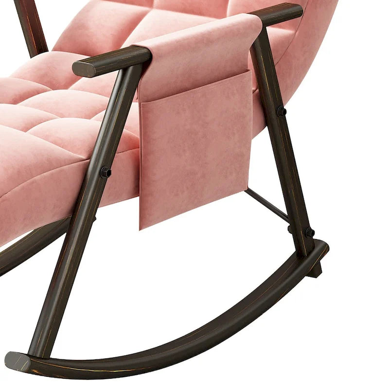 Fauteuil à bascule moderne classique en tissu rembourré avec poche de rangement
