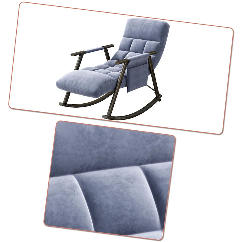 Fauteuil à bascule moderne classique en tissu rembourré avec poche de rangement