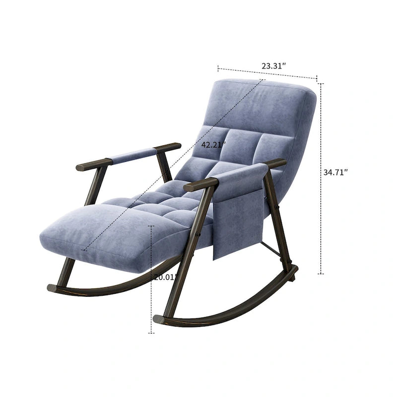 Fauteuil à bascule moderne classique en tissu rembourré avec poche de rangement