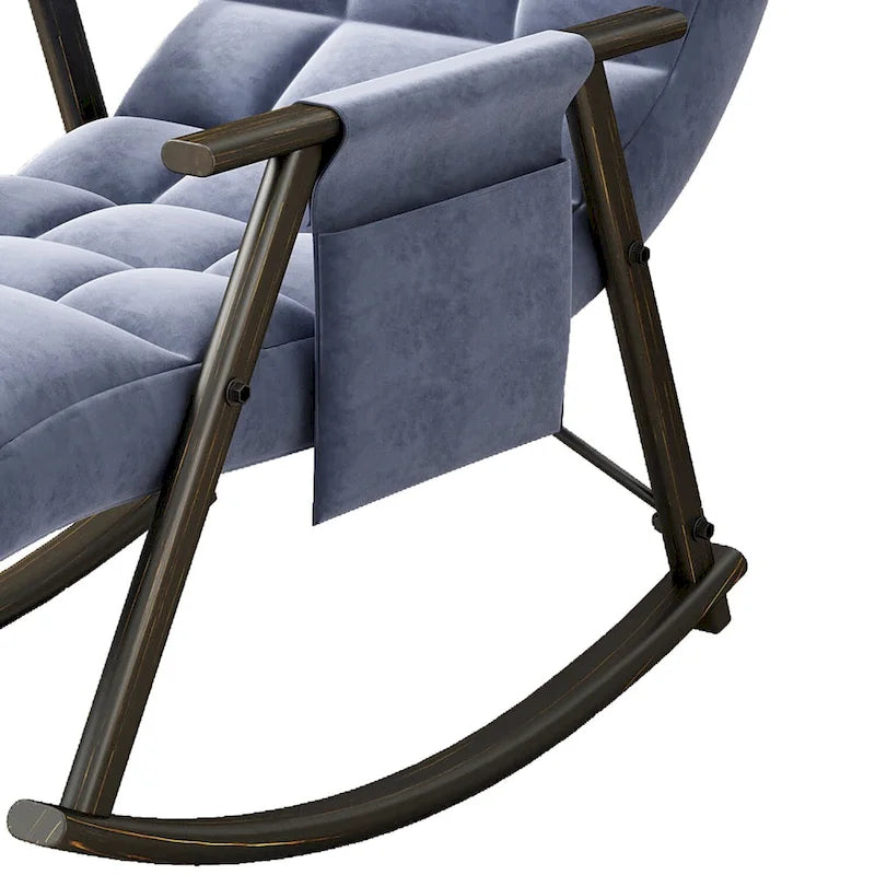 Fauteuil à bascule moderne classique en tissu rembourré avec poche de rangement