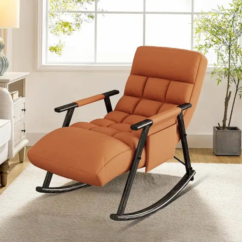 Fauteuil à bascule moderne classique en tissu rembourré avec poche de rangement