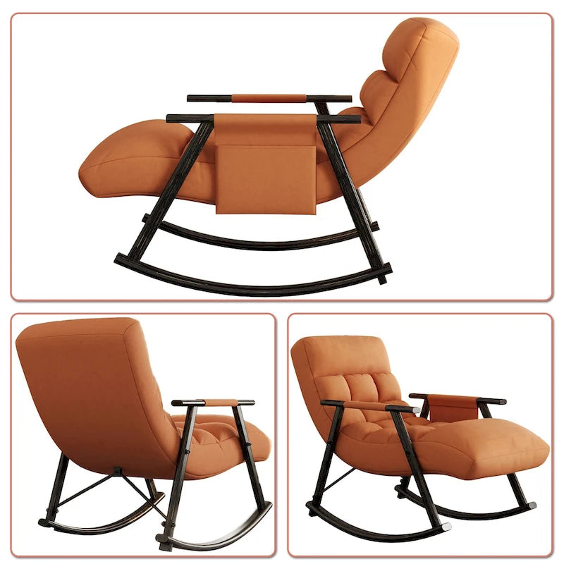 Fauteuil à bascule moderne classique en tissu rembourré avec poche de rangement