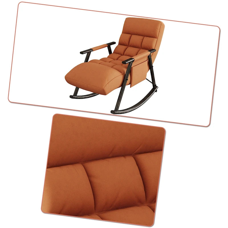 Fauteuil à bascule moderne classique en tissu rembourré avec poche de rangement