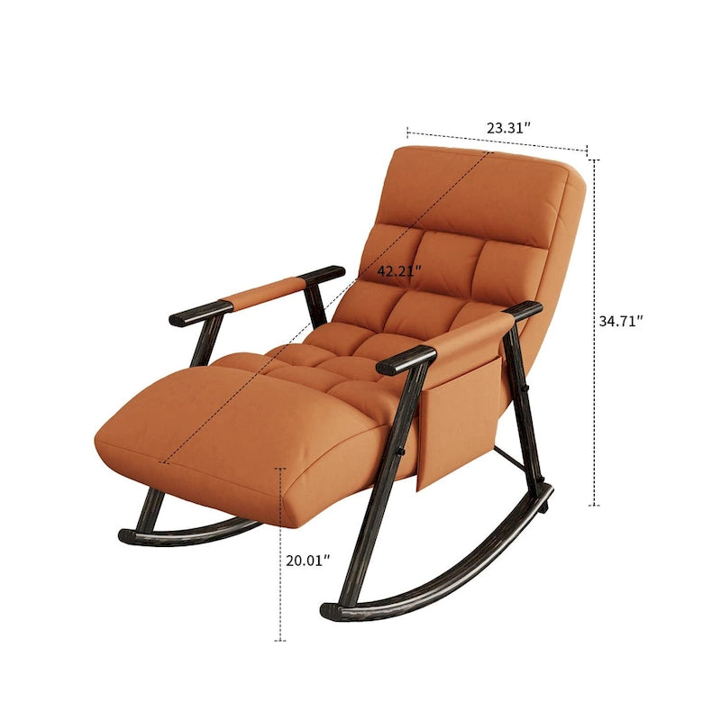 Fauteuil à bascule moderne classique en tissu rembourré avec poche de rangement