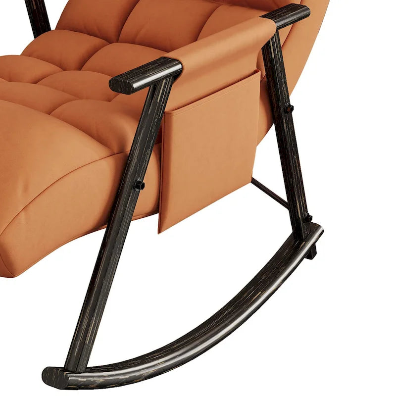 Fauteuil à bascule moderne classique en tissu rembourré avec poche de rangement