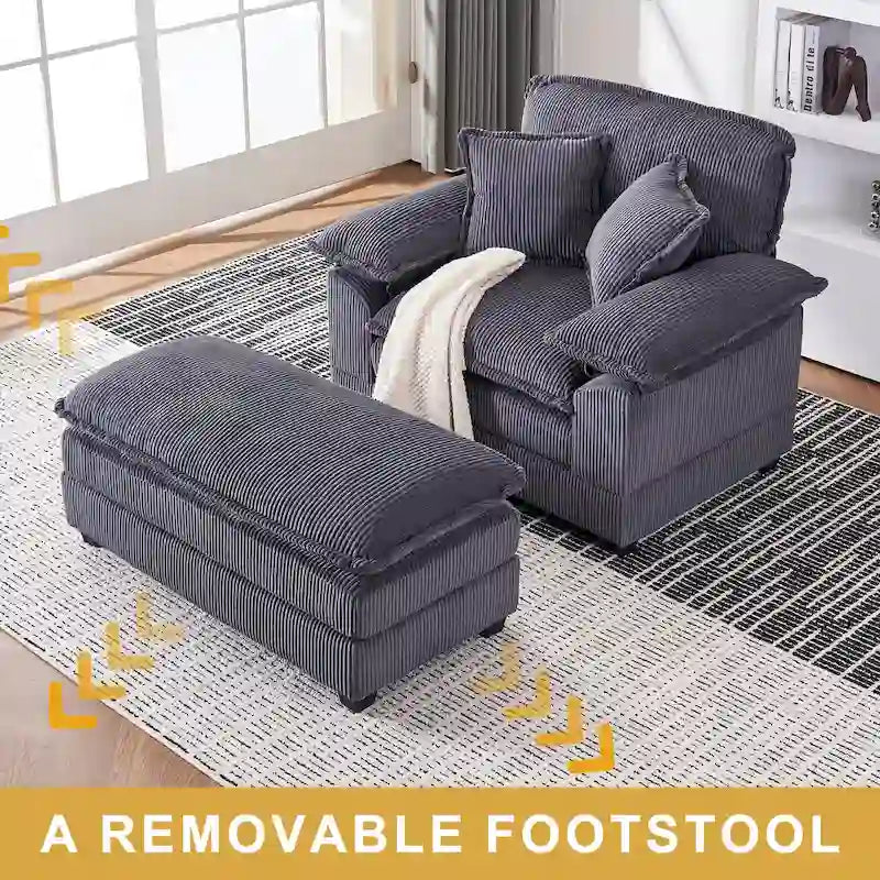 Fauteuil surdimensionné 56,9 W avec repose-pieds, fauteuil de lecture pour chambre à coucher, canapé-lit paresseux, canapé inclinable simple et moderne surdimensionné
