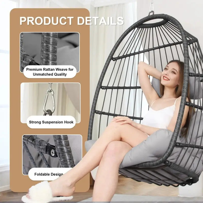Chaise œuf suspendue de luxe sans support, pour l'intérieur, chaise œuf d'extérieur sans support de 158 kg, chaise balançoire œuf sans support