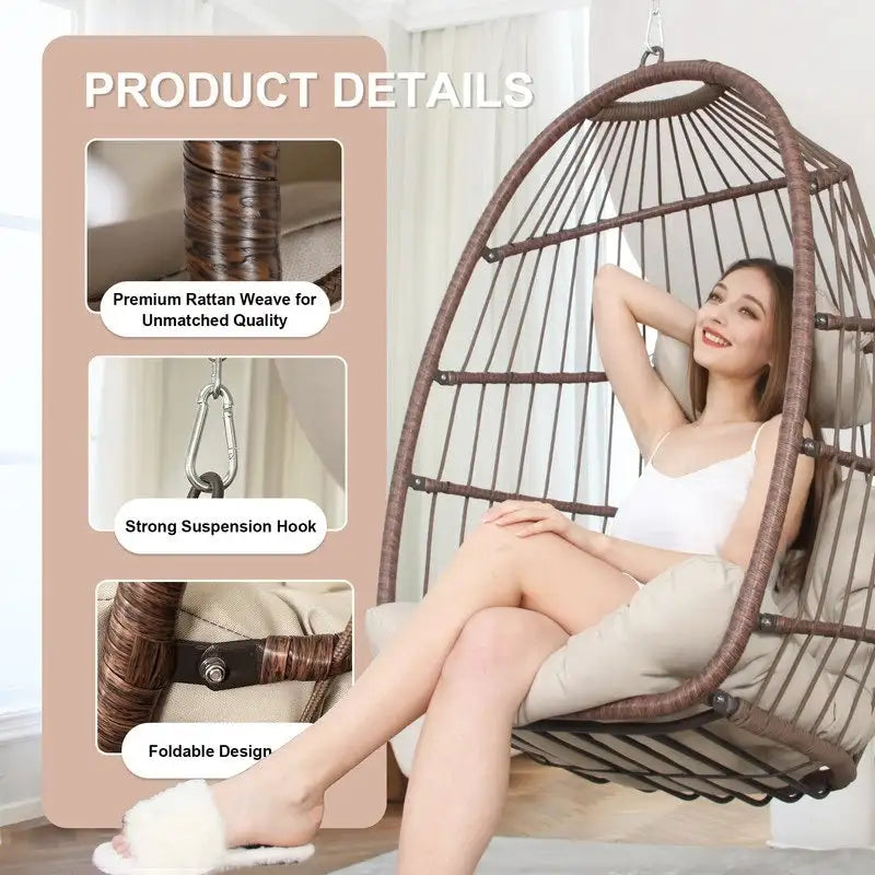 Chaise œuf suspendue de luxe sans support, pour l'intérieur, chaise œuf d'extérieur sans support de 158 kg, chaise balançoire œuf sans support