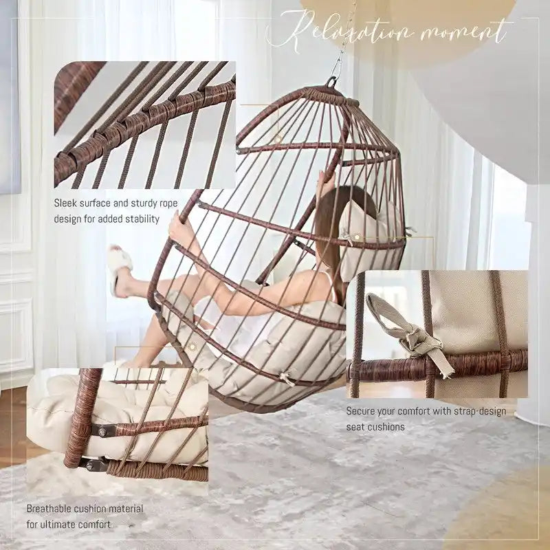 Chaise œuf suspendue de luxe sans support, pour l'intérieur, chaise œuf d'extérieur sans support de 158 kg, chaise balançoire œuf sans support