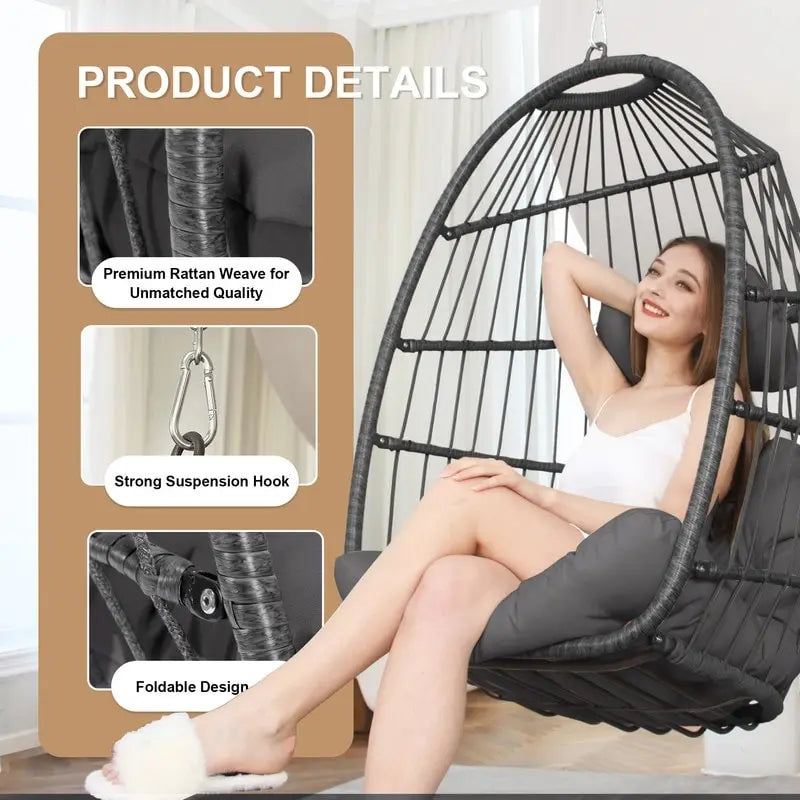 Chaise œuf suspendue de luxe sans support, pour l'intérieur, chaise œuf d'extérieur sans support de 158 kg, chaise balançoire œuf sans support
