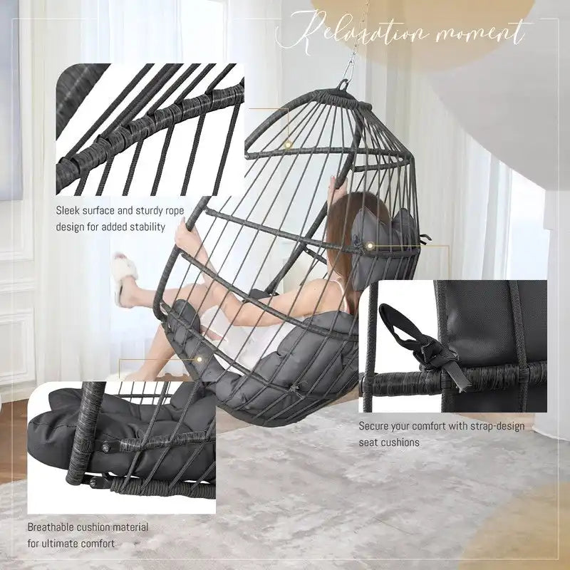 Chaise œuf suspendue de luxe sans support, pour l'intérieur, chaise œuf d'extérieur sans support de 158 kg, chaise balançoire œuf sans support