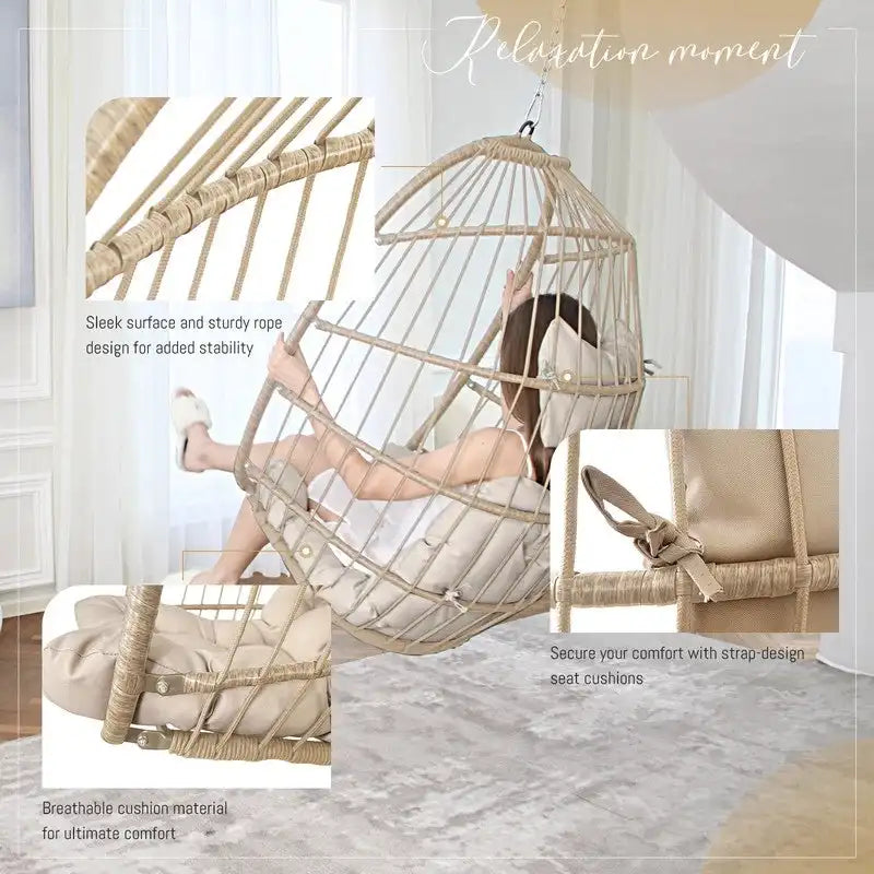 Chaise œuf suspendue de luxe sans support, pour l'intérieur, chaise œuf d'extérieur sans support de 158 kg, chaise balançoire œuf sans support