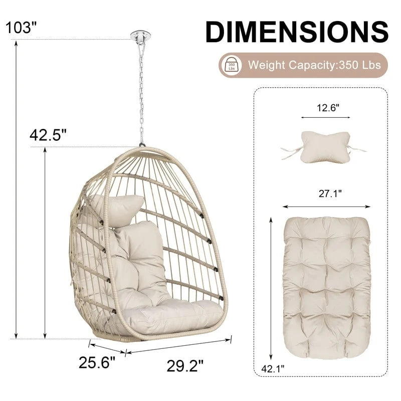 Chaise œuf suspendue de luxe sans support, pour l'intérieur, chaise œuf d'extérieur sans support de 158 kg, chaise balançoire œuf sans support