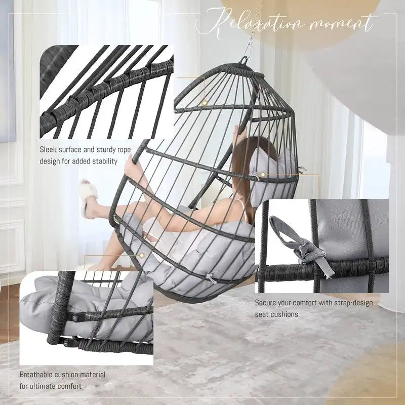 Chaise œuf suspendue de luxe sans support, pour l'intérieur, chaise œuf d'extérieur sans support de 158 kg, chaise balançoire œuf sans support