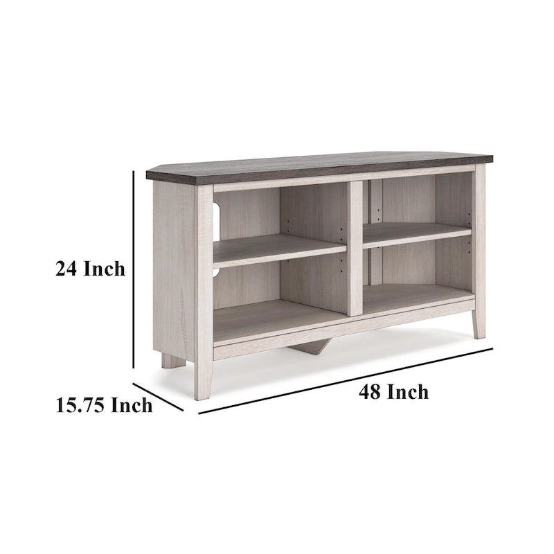 Meuble TV d'angle, 4 étagères, gris, blanc rustique, 122 cm