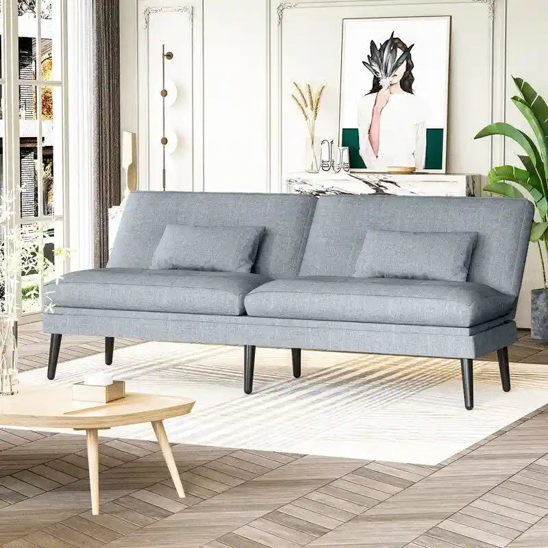 Canapé Futon Convertible, Canapé-lit Dossier Réglable sur 5 Angles avec 2 Oreillers, Fauteuil Inclinable Style Moderne