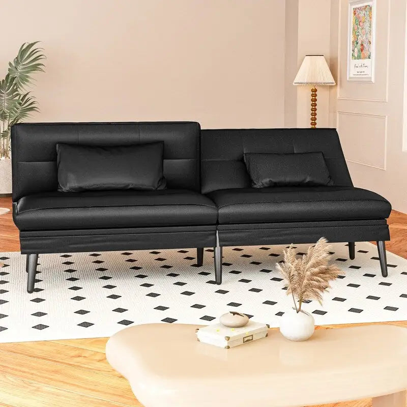Canapé Futon Convertible, Canapé-lit Dossier Réglable sur 5 Angles avec 2 Oreillers, Fauteuil Inclinable Style Moderne