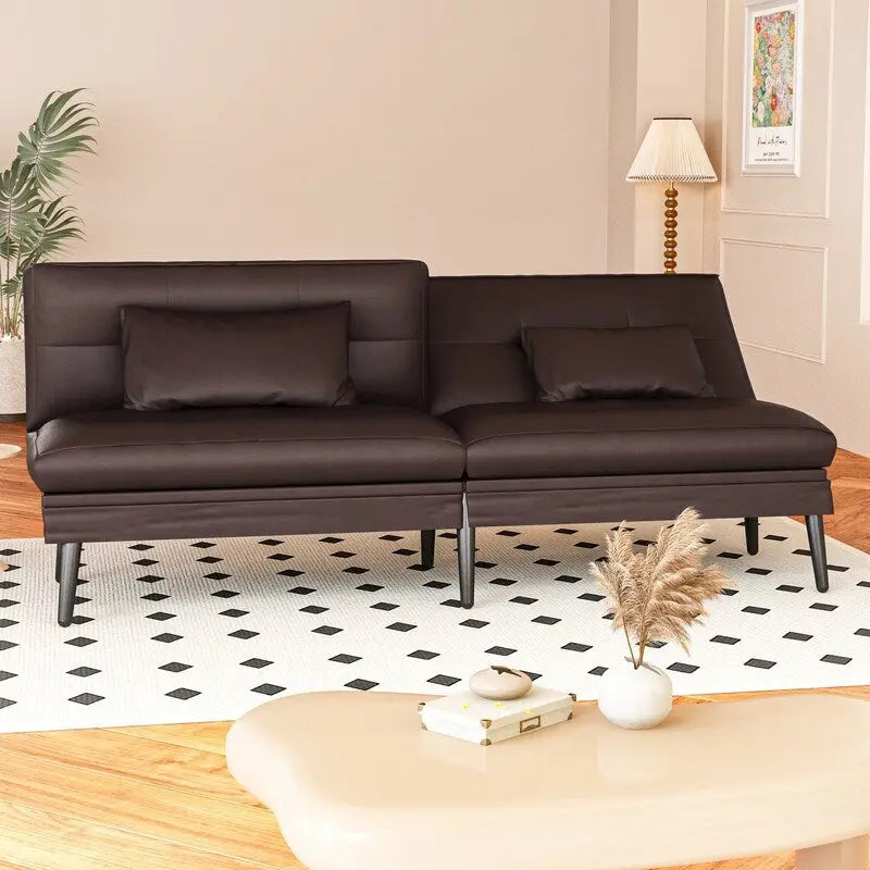Canapé Futon Convertible, Canapé-lit Dossier Réglable sur 5 Angles avec 2 Oreillers, Fauteuil Inclinable Style Moderne