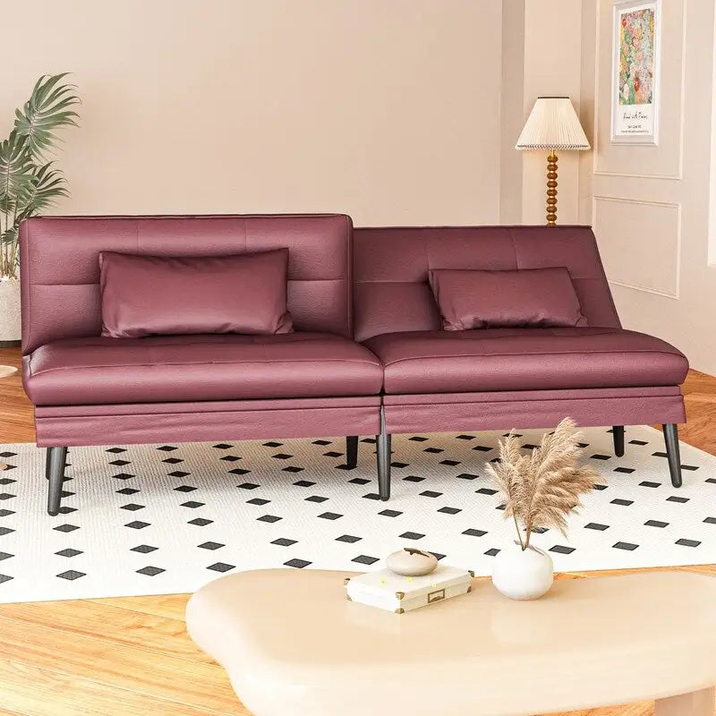Canapé Futon Convertible, Canapé-lit Dossier Réglable sur 5 Angles avec 2 Oreillers, Fauteuil Inclinable Style Moderne
